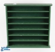 Wooden Golf Ball Display Shelf, a small shelved painted green for 49 golf balls - size 48cm x 49cm