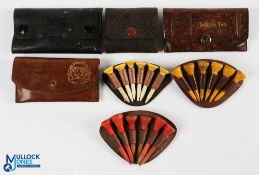 Collection of Golf tees in leather packets and holders 7x in total