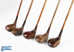 5x Assorted socket neck woods to incl a large head Jaques eclipse brown stained driver, large head