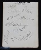 935 Leicester County Cricket Club Autograph Page of signatures, 9 signatures on one side of page,