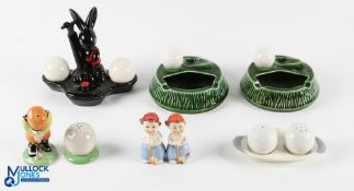 Golf Cruet Sets and Ashtray, 2x Sylvac ashtrays with pipe rest No.4125, Goebles salt and pepper