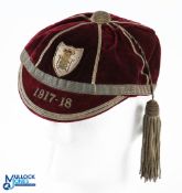 1917-18 England Cricket Cap, in marron velvet with siler tread finish with tassel - unnamed cap in