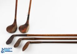 Assortment of 5x Clubs to include 2x Persimmon woods a driver and baffy, 2x irons a smf mashie