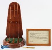 Display of H Philp Miniature Longnose Golf Clubs handmade by Clive Cargill - ltd ed no 36 comprising