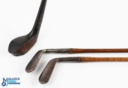 c1895 T Aitken of Great Yarmouth early bulger brassie in dark stained beechwood together with a