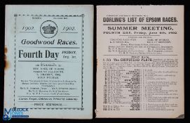 1902 Early Horse Racing Programmes - Epson Races Goodwood Races, a fourth day summer meeting