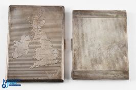 2x Hallmarked Silver Cigarette Cases Presented to Harry Weetman - one having machined decoration