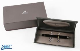 Fine PGA 'Parker Duofold' black and gilt fountain pen c/w Duofold 18k 750 nib - screw top with