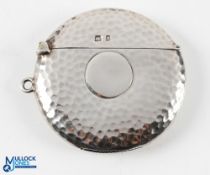 Edwardian Hallmarked Silver Golf Ball Vesta Case with hammered finish to body with match striker