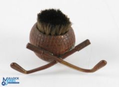 Early Brass Decorative Golf Ball Desk Ink Nib Cleaner - comprising guttie golf ball with original