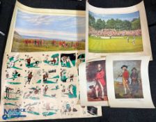 Golf Prints and Posters, a mixed lot of used prints all with signs of wear, to include a The First