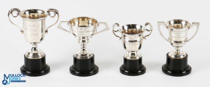 Group of 4 Hallmarked Silver Golf Trophies - all on black plinths, one inscribed B.G.C Veterans Club