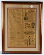 1934 Harold Larwood No More Tests Newspaper Article, an original sheet depicting Larwood, with his