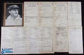 1955-1959 Cricket Score Cards, Test Matches County Cricket plus a photograph of Don Bradman (printed