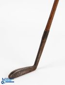 Early Brown Vardon drop toed mallet head putter with oval hosel, full length period leather grip