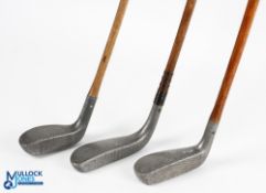 3x Alloy mallet head putters incl Spalding model with sound neck, Huntly with thumb grooved grip end
