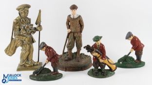 5x Bronze Cast Iron Golf Doorstops, a good-looking period bronze golf figure #36cm tall and 4 modern