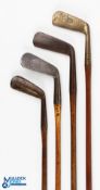 4x Gutty Period Golf Clubs - to incl' round back cleek by George Nicol Leven stamped the FG Tait