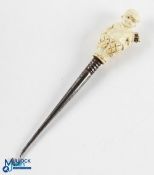 White Resin Golfing Caddy steel shafted Period Button Hook - small seam crack overall 8