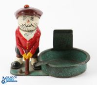 Scarce Haskell Golfing Figure Matchstick Holder and Ashtray c1910 - hand painted red coated golfer