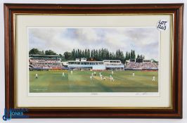 Terry Harrison Cricket signed Print - Edgbaston - framed #36cm x 56cm