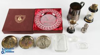 Golf Collectibles, a lot to include 2 pressed and frosted glass Heinrich Hoffman Czechoslovakia