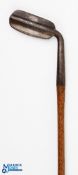 Rare Wm Lowe of Buxton Patent metal hosel-blade deep faced putter c1895 fitted with a full length