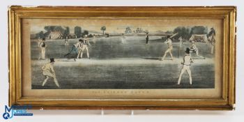 Antique 1824 Dean & Mandy Cricket Print The Cricket Match, in a period frame with wear - size 49cmmx