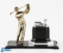 Art Deco Ronson Golfer Lighter Desk Set including a Ronson Touch-Tip black and chrome finish lighter