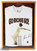 c1993 Richie Richardson Signed West Indies Cricket T-Shirt, size XL framed under glass - stuck to
