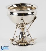 Hallmarked Silver Golf Trophy with Golf Club Design featuring crossed clubs with ball to front and