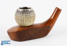 Early Gutttie Golf Ball Matchstick Holder with Birmingham silver hallmark dated 1900, mounted on