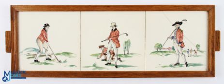 Golfing Drinks Tray - comprising 3x period golfing coloured tiles in the style of The Blackheath