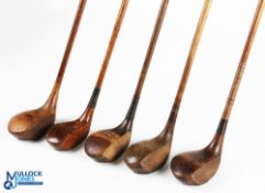 5x Assorted Socket neck woods to include Golden persimmon driver J Sherlock Hunstanton, C McDonald