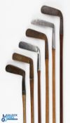 6x Assorted putters - to incl' Guttie golf ball era Far and Sure of Leith thick brass blade, JB