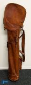 Period large leather Golf Club Bag, with travel hood, double stitched straps and handle, ball