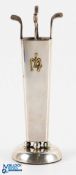 1930s Art Deco Style Silver Golf Bag Vase/Hat Pin Holder - decorated with 4x golf clubs, mounted