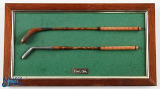 Display of 2x Miniature early 19thc Golf Clubs - to incl longnose driver with horn sole insert and