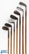 7x Assorted irons - to incl' deep mussel back jigger for Sid Green of Shanghai, Large head