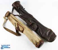 Leather and a leather and canvas pencil Golf Club bags (2) with internal plastic struts, and