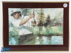 Lee Trevino signed ltd ed colour golf print - signed in pen twice c/w artist's monogram signature