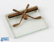 Fine Brass Golf Club and Golf Ball Memo Pad Holder - comprising crossed golf clubs and guttie golf