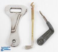 Interesting collection of various golf club design bottle openers (3) - to incl Corkscrew the head