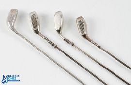 4x Golfing Hat Pins - all having golf club design ends, all hallmarked, longest 26cm