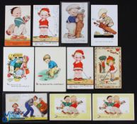 12 Mabel Lucie Golf Themed Postcards, 10 good period cards plus 2 more modern cards, postally used