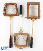 3x Period Wooden Badmington/Squash Rackets - to include Slazenger Victory squash racket in Dunlop