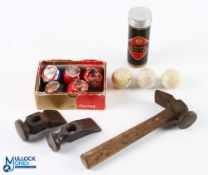 Guttie Golf Ball Mallet Hand Hammer - with circular face and wide chisel and wooden handle, plus 2
