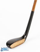 R Forgan late long nose c1895 scare neck putter in dark stained persimmon with full length hide grip
