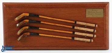 Set of 4x Miniature Handmade Longnose Golf Clubs - Driver, Baffing Spoon, wooden Niblick and