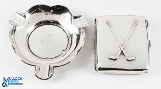 Hallmarked Silver Cigarette Case with Crossed Golf Club Design Lid with gilt interior hallmarked